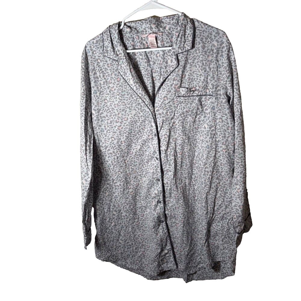Victoria's Secret Pajama Dress Women's Large Gray Button Up Long Sleeve Casual